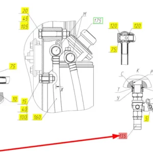 Oryginalny zawór kulowy o numerze katalogowym 101887191, stosowany w kombajnach zbożowych marki Rostselmash schemat.