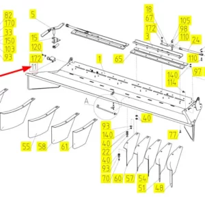 Orzginalny zamek dźwigni deflektora pokosu o numerze katalogowym 101890120, stosowany w kombajnach zbożowych marki Rostselmash schemat.