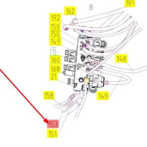 Oryginalny przewód hydrauliczny o numerze katalogowym 101893641, stosowany w kombajnach zbożowych marki Rostselmash schemat.