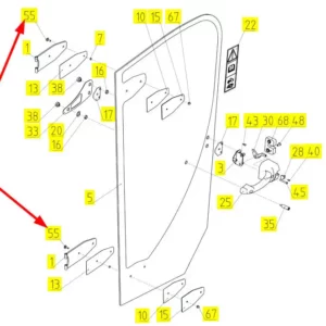 Oryginalna śruba mocowania szyby drzwi do zawiasu o wymiarach M6 x 20, klasie twardości 8.8 i numerze katalogowym 101897833, stosowana w kombajnach zbożowych marki Rostselmash schemat.