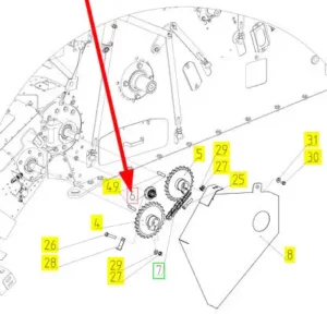 Oryginalna rolka łańcucha napędu o numerze katalogowym 101911384, stosowana w kombajnach zbożowych marki Rostselmash schemat.