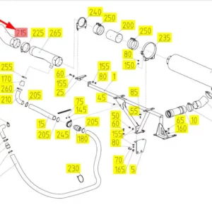 Oryginalna rura wydechowa o numerze katalogowym 101914565, stosowana w kombajnach zbożowych marki Rostselmash schemat