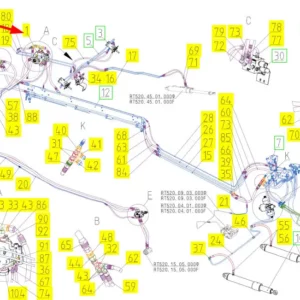 Orygialna pompa hydrauliczna o numerze katalogowym 101929888, stosowana w kombajnach zbożowych marki Rostselmash schemat.