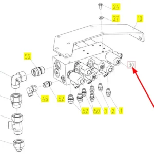 Oryginalny blok hydrauliczny o numerze katalogowym 101940048, stosowany w kombajnach zbożowych marki Rostselmash schemat.