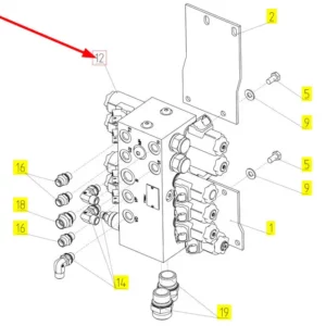 Oryginalny blok hydrauliczny o numerze katalogowym 101949470, stosowany w kombajnach zbożowych marki Rostselmash schemat.