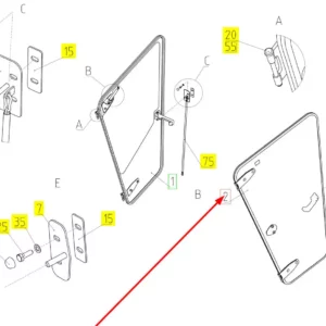 Oryginalne drzwi kabiny o numerze katalogowym 101950154, stosowane w kombajnach zbożowych marki Rostselmash schemat.