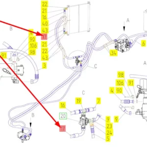 Oryginalny przewód hydrauliczny o numerze katalogowym 101953663, stosowany w kombajnach zbożowych marki Rostlemash schemat.