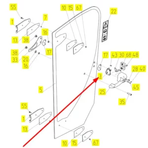Oryginalne mocowanie zamka drzwi o numerze katalogowym 102005817, stosowane w kombajnach zbożowych marki Rostselmash schemat.