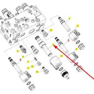 Oryginalny zawór hydrauliczny o numerze katalogowym 102011306, stosowany w kombajnach zbożowych marki Rostselmash schemat.