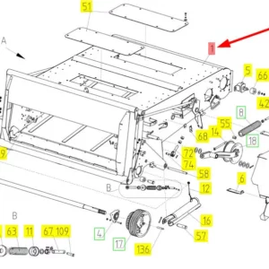 Oryginalna rama podajnika pochyłego o numerze katalogowym 102033331, stosowana w kombajnach zbożowych marki Rostselmash. schemat