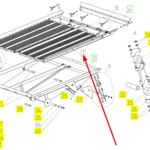 Oryginalne sito dolne o numerze katalogowym 102034507, stosowane w kombajnach zbożowych marki Rostselmash schemat.