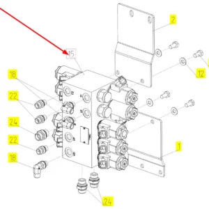 Oryginalny blok hydrauliczny zaworów o numerze katalogowym 102045473, stosowany w kombajnach zbożowych marki Rostselmash schemat.