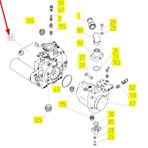 Oryginalna pompa hydrauliczna o numerze katalogowym 102049670, stosowana w kombajnach zbożowych marki Rostselmash schemat