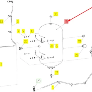 Oryginalny zbiornik powietrza o numerze katalogowym 102053146, stosowany w kombajnach zbożowych marki Rostselmash schemat.