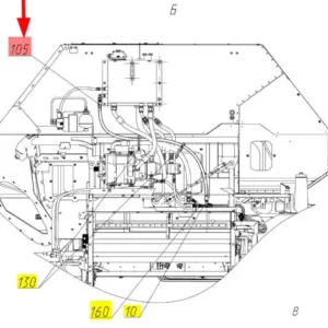 Oryginalny wąż gumowy hydrauliczny o numerze katalogowym 102058103, stosowany w kombajnach zbożowych marki Rostselmash- schemat.