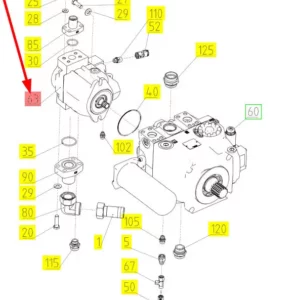 Oryginalna pompa hydrauliczna o numerze katalogowym 102060514, stosowana w kombajnach zbożowych marki Rostselmash schemat