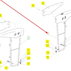 Oryginalna poręcz uchwyt lusterka o numerze katalogowym 102069367, stosowana w kombajnach zbożowych marki Rostselmash schemat.