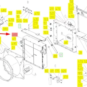 Oryginalna chłodnica o numerze katalogowym 102073828, stosowana w kombajnach zbożowych marki Rostselmash. schemat