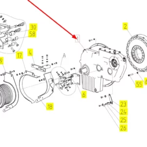 Oryginalny reduktor o numerze katalogowym 102073829, stosowany w kombajnach zbożowych marki Rostselmash schemat.