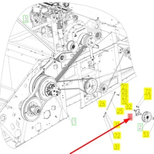 Oryginalne mocowanie rolki napinającej o numerze katalogowym 102081629, stosowane w kombajnach zbożowych marki Rostselmash schemat.