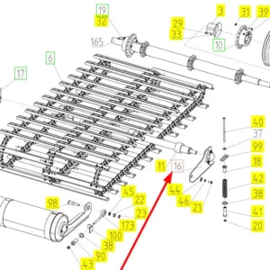 Oryginalna dźwignia wałka przenośnika łańcuchowego o numerze katalogowym 102085192, stosowana w kombajnach zbożowych marki Rostselmash- schemat.