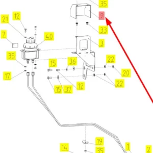 Oryginalna osłona górna zbiornika płynu hamulcowego o numerze katalogowym 102089388, stosowana w kombajnach zbożowych marki Rostselmash- schemat.