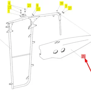 Oryginalna osłona wspornika lusterka zewnętrznego o numerze katalogowym 102090383, stosowana w kombajnach zbożowych marki Rostselmash schemat