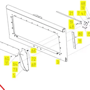Oryginalna boczna osłona ramy o numerze katalogowym 102090577, stosowana w kombajnach zbożowych marki Rostselmash schemat.