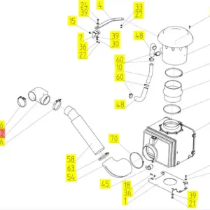Oryginalny łącznik filtra powietrza o numerze katalogowym 102113263, stosowany w kombajnach zbożowych marki Rostselmash schemat
