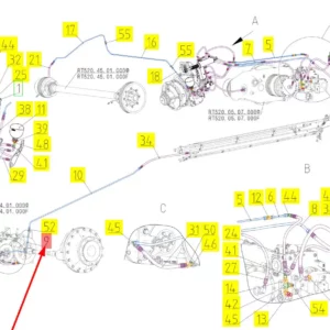 Oryginalny przewód hydrauliczny o numerze katalogowym 102117895, stosowany w kombajnach zbożowych marki Rostselmash schemat.