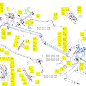Oryginalny przewód hydrauliczny o numerze katalogowym 102118283, stosowany w kombajnach zbożowych marki Rostselmash schemat.