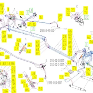 Oryginalny przewód hydrauliczny o numerze katalogowym 102118663, stosowany w kombajnach zbożowych marki Rostselmash schemat.