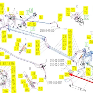 Oryginalny przewód hydrauliczny o numerze katalogowym 102118738, stosowany w kombajnach zbożowych marki Rostselmash schemat.