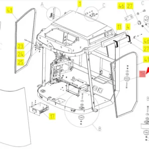 Oryginalny wpornik ramy kabiny o numerze katalogowym 102127431, stosowany w kombajnach zbożowych marki Rostselmash- schemat.