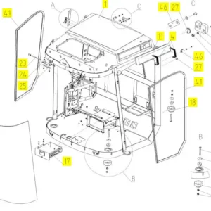 Oryginalny wspornik ramy kabiny o numerze katalogowym 102127432, stosowany w kombajnach zbożowych marki Rostselmash- schemat.