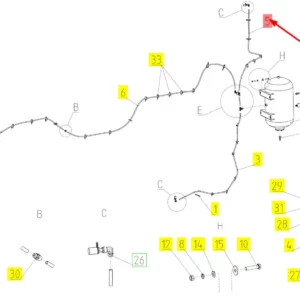 Oryginalny przewód powietrza o numerze katalogowym 102128001, stosowany w kombajnach zbożowych marki Rostselmash schemat.