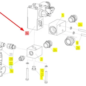 Oryginalny blok zaworów hydraulicznych o numerze katalogowym 102133383, stosowany w kombajnach zbożowych marki Rostselmash.