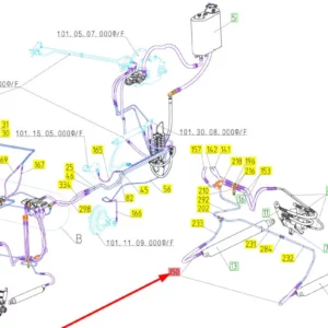 Oryginalny przewód hydrauliczny o numerze katalogowym 102143122, stosowany w kombajnach zbożowych marki Rostselmash schemat.