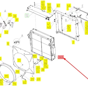 Oryginalny blok chłodnicy o numerze katalogowym 102147811, stosowany w kombajnach zbożowych marki Rostselmash schemat.