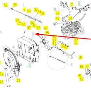 Oryginalna chłodnica o numerze katalogowym 102165933, stosowana w kombajnach zbożowych marki Rostselmash schemat