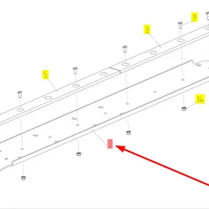 Oryginalne mocowanie listwy ślizgu o numerze katalogowym 102174803, stosowane w kombajnach zbożowyh marki Rostselmash. schemat