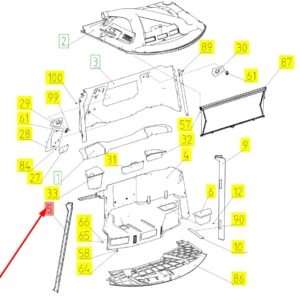 Oryginalna osłona słupka kabiny o numerze katalogowym 102198927, stosowana w kombajnach zbożowych marki Rostselmash schemat.