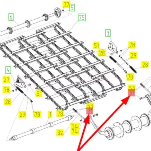 Oryginalny sworzeń ramienia wałka o numerze katalogowym 102214207, stosowany w kombajnach zbożowych marki Rostselmash.