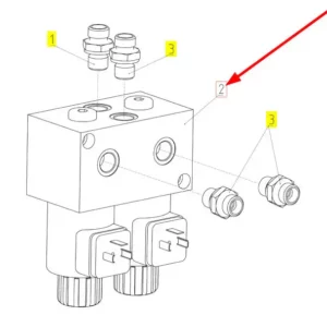 Oryginalny blok hydrauliczny o numerze katalogowym 102235610, stosowany w kombajnach zbożowych marki Rostselmash schemat.