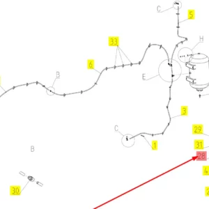 Oryginalny trójnik pneumatyczny o numerze katalogowym 102243626, stosowany w kombajnach zbożowych marki Rostselmash schemat.
