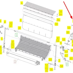Oryginalne mocowanie dźwigni klepiska o numerze katalogowym 102243709, stosowane w kombajnach zbożowych marki Rostselmash schemat