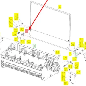 Oryginalne mocowanie osi rozdrabniacza o numerze katalogowym 102244628, stosowane w kombajnach zbożowych marki Rostselmash schemat