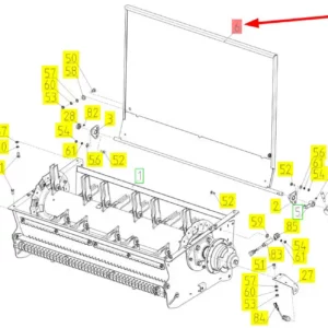 Oryginalna pokrywa rozdrabniacza słomy o numerze katalogowym 102249878, stosowana w kombajnach zbożowych marki Rostselmash schemat