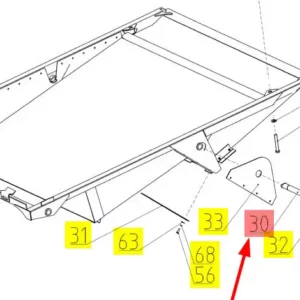 Oryginalny wałek zawieszenia sita dolnego o numerze katalogowym 102250607, stosowany w kombajnach zbożowych marki Rostselmash- schemat.
