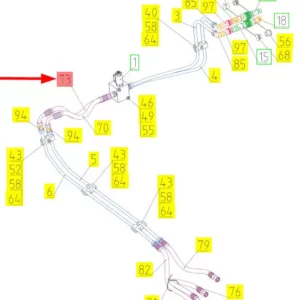 Oryginalny wąż gumowy hydrauliczny o numerze katalogowym 102281203, stosowany w kombajnach zbożowych marki Rostselmash- schemat.